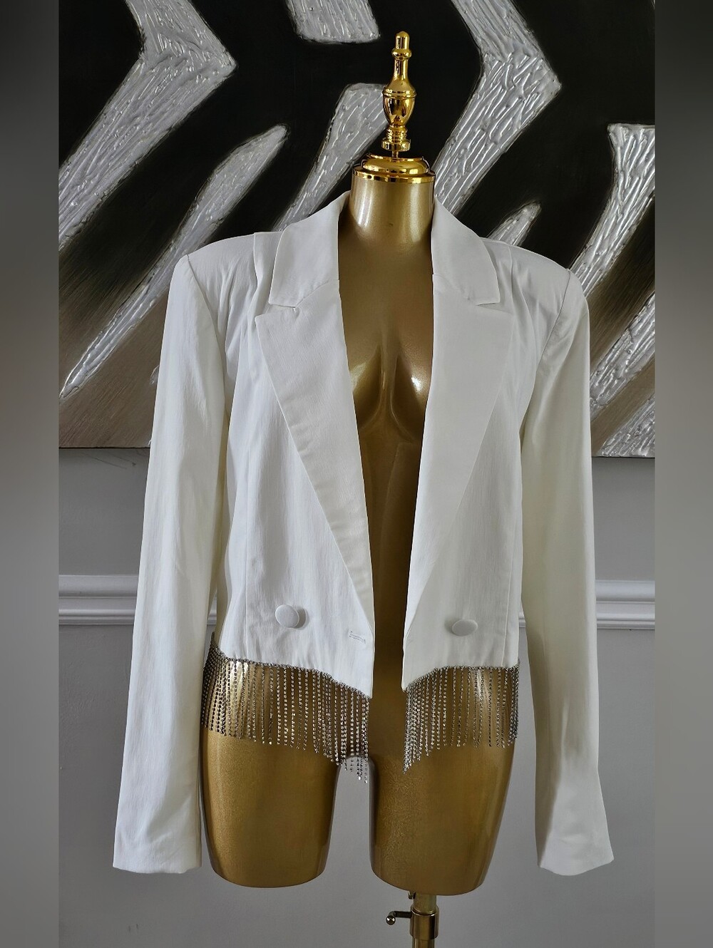Culpos x INC White Rhinestone Fringe Blazer Jacket Size Small